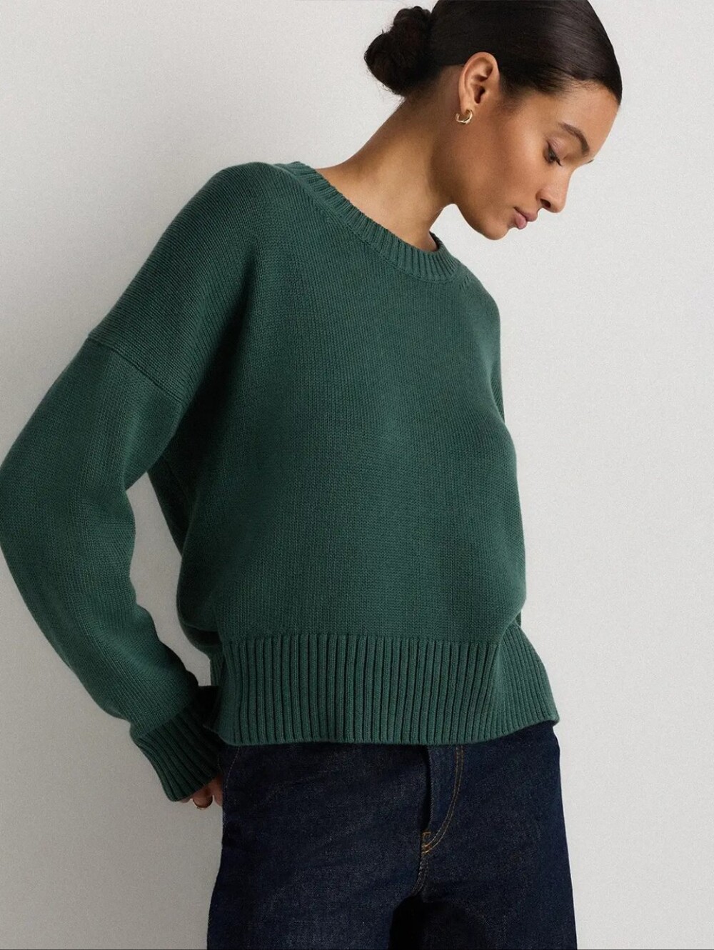 L Quince Cotton Boyfriend Sweater In Green